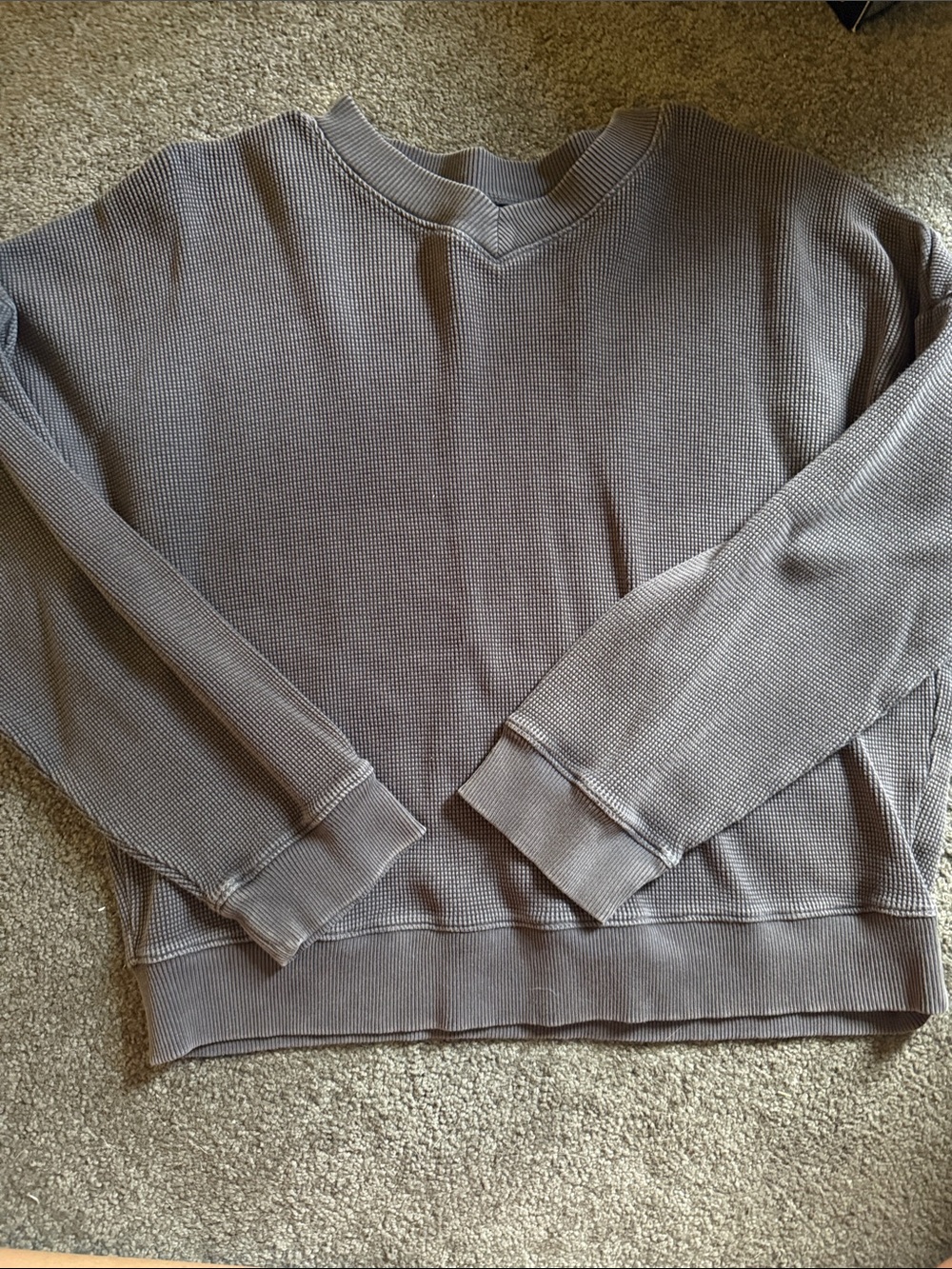 Women's Gray Waffle Knit Crewneck Sweater